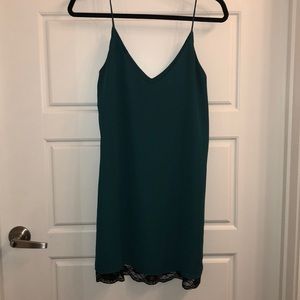 Teal slip dress with lace trimming